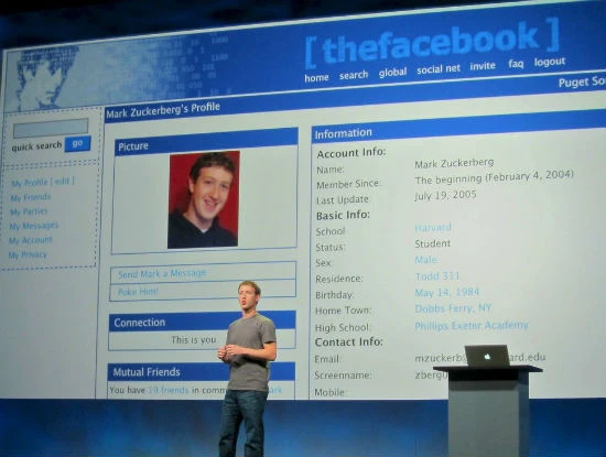 Trang cá nhân của Mark Zuckerberg trên mạng xã hội, khi đó có tên thefacebook.