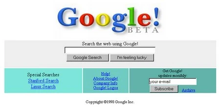 Trang web sơ khai lúc mới thành lập của Google