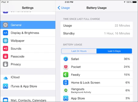 Trên hệ điều hành iOS 8, Apple cho phép người dùng quản lý ứng dụng tiêu tốn nhiều pin.