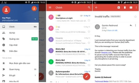 Và giao diện ứng dụng Gmail mới