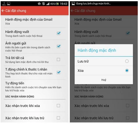 Kích hoạt chế độ lướt tay để xóa (lưu trữ) email
