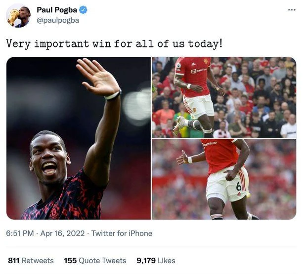Bài đăng trên Twitter của Paul Pogba. ẢNH: TWITTER POGBA