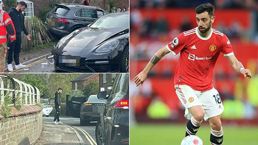Bruno Fernandes vừa dính tai nạn giao thông nhưng anh không bị thương. ẢNH: MIRROR