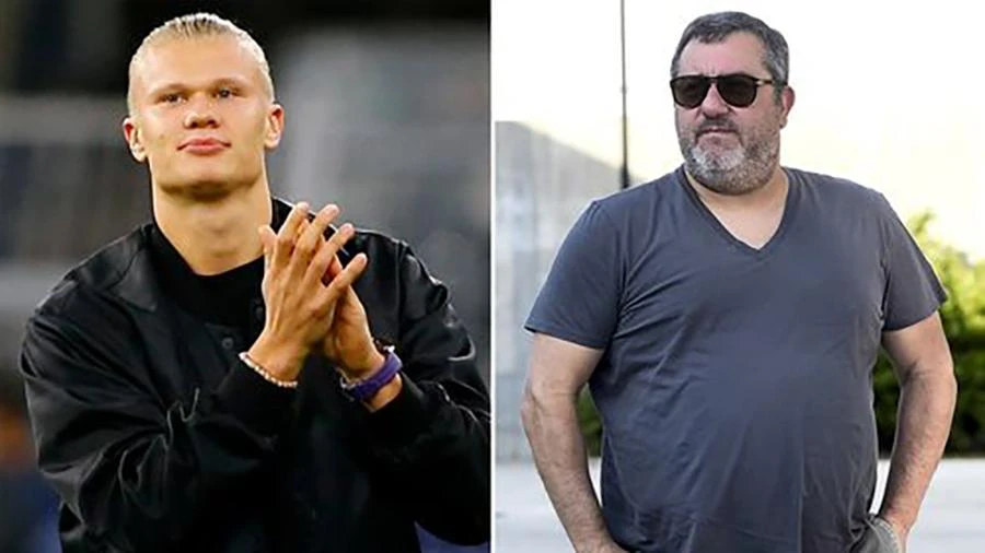 Raiola đang tìm đội bóng mới cho Haaland và nhiều khả năng đó là Man City. ẢNH: MIRROR