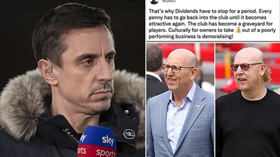 Neville không đồng tình với việc nhà Glazer bỏ túi riêng tiền của MU trong khi đội không được đầu tư tương xứng. ẢNH: MIRROR