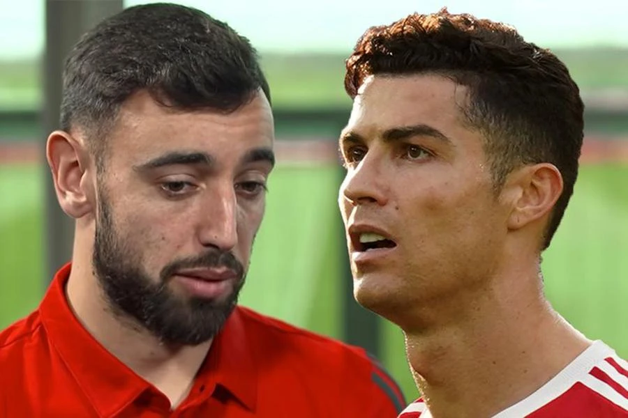 Theo Mirror, Bruno Fernandes ám chỉ MU chơi tốt hơn khi không có Ronaldo. ẢNH: MIRROR