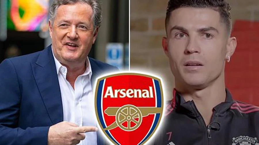 Piers Morgan đang ra sức thuyết phục Ronaldo gia nhập... Arsenal. ẢNH: MIRROR