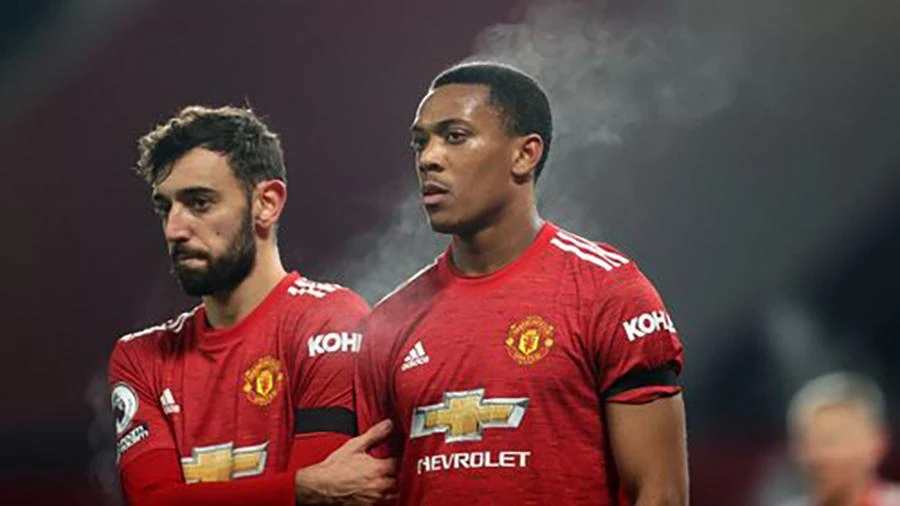 Bruno ca ngợi bộ ba tấn công của MU, trong đó Martial là người đá cắm. ẢNH: GETTY