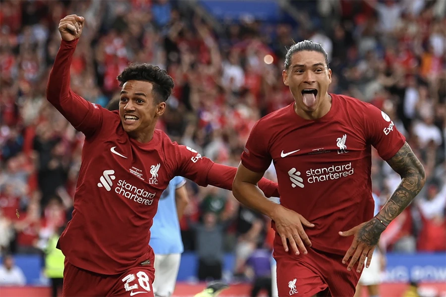 Nunez ghi bàn ấn định chiến thắng 3-1 cho Liverpool. ẢNH: SUN SPORTS