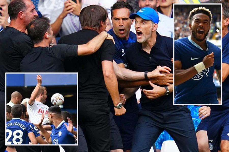 Trận derby London giữa Chelsea và Tottenham diễn ra kịch tính bên trong lẫn ngoài sân cỏ. ẢNH: MIRROR