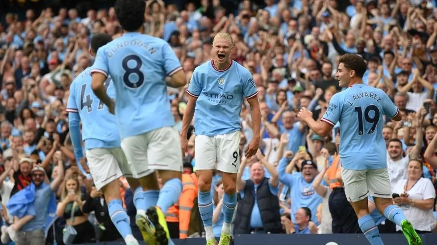 Erling Haaland lập hat-trick giúp Man City ngược dòng ngoạn mục. Ảnh: Getty