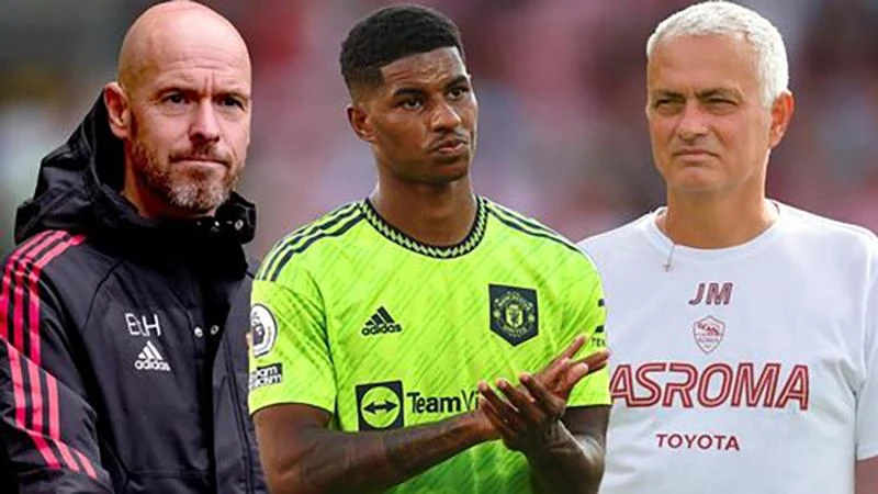 Ten Hag bỏ qua nhận xét của Mourinho và vẫn trao cho Rashford cơ hội đá đúng với vị trí như mong muốn. ẢNH: MIRROR
