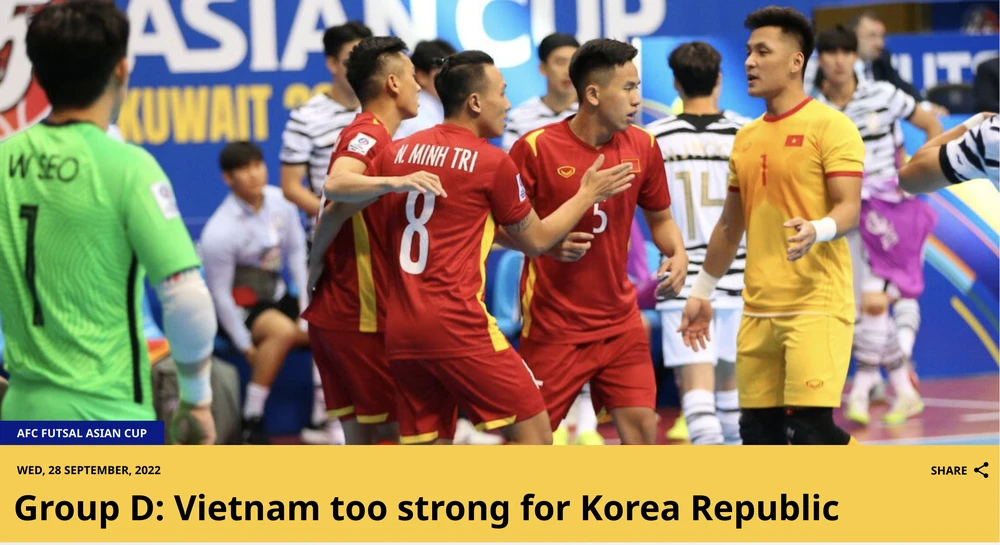 AFC giật tít, ' Bảng D: Việt Nam quá mạnh so với Hàn Quốc'. ẢNH: AFC