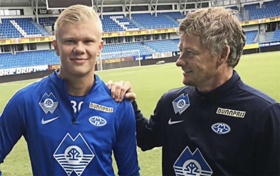 Solskjaer từng dẫn dắt Haaland khi còn làm HLV trưởng Molde. ẢNH: INSTARGRAM