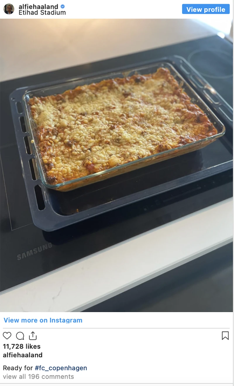 Ông Alf-Inge Haaland khoe món ăn nấu cho con trai Erling Haaland trước mỗi trận đấu. ẢNH: INSTAGRAM