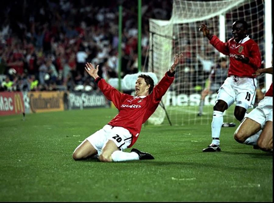 Solskjaer ăn mừng bàn thắng lịch sử ở chung kết Champions League 1999. ẢNH: GETTY