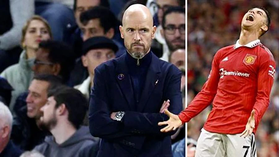 Kể từ khi đến Man Utd, Ten Hag liên tục phải xử lý các vấn đề liên quan đến Ronaldo. ẢNH: MIRROR