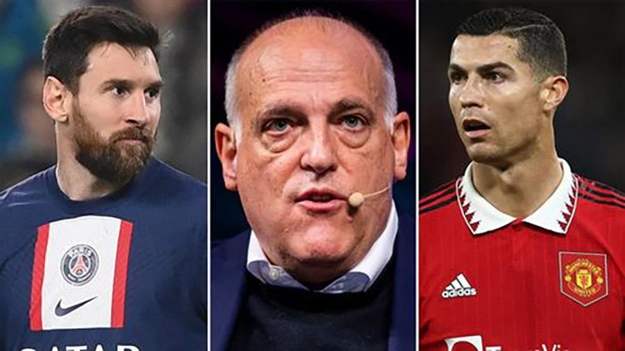 Javier Tebas muốn thấy Messi trở lại La Liga để sửa chữa sai lầm rời Barca, nhưng ông lại bỏ qua Ronaldo. ẢNH: MIRROR