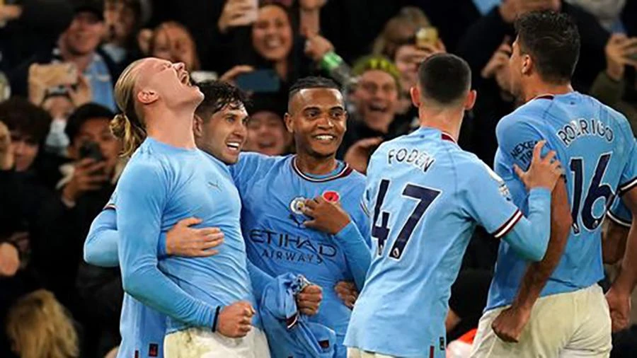 Haaland hét lớn đầy phấn khích khi ghi bàn quyết định cho Man City. ẢNH: GETTY