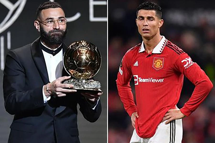 Ronaldo đã không gửi lời chúc mừng hay có bất cứ động thái nào sau khi Benzema giành quả bóng vàng 2022. ẢNH: MIRROR Ronaldo không chúc mừng Benzema giành quả bóng vàng