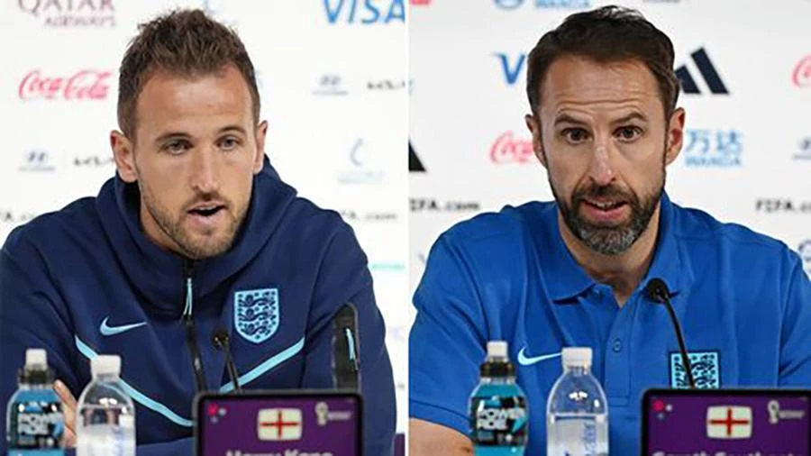 Kane và Southgate trong buổi họp báo
