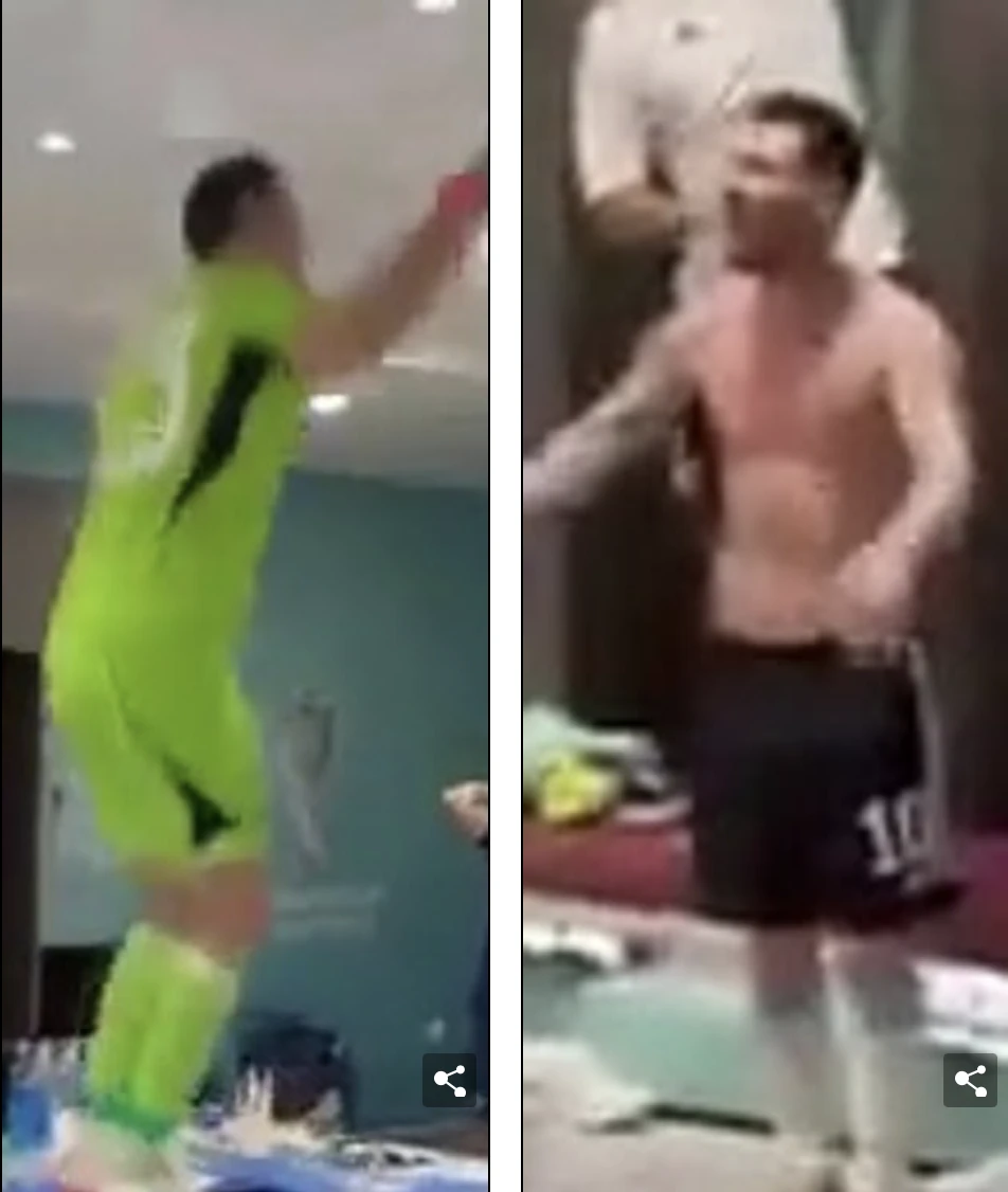 Emi Martinez là đầu trò, Messi cũng hưởng ứng đầy cảm xúc. Nguồn: Twitter Veronica Brunati