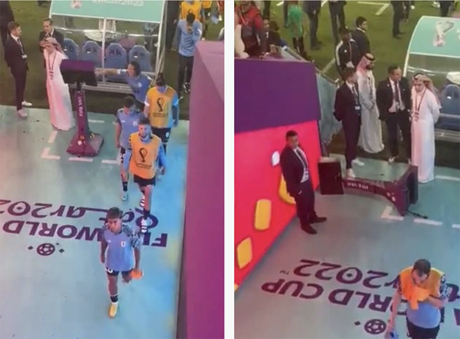 Cavani tức giận đập vỡ màn hình VAR. ẢNH: TWITTER