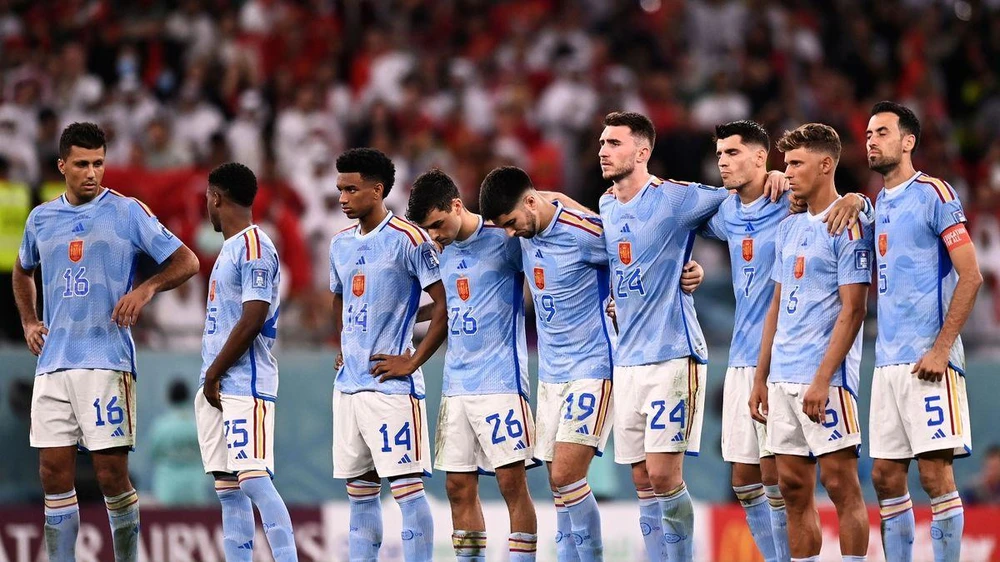 Tây Ban Nha thua Morocco sau loạt sút luân lưu ở vòng 1/8 World Cup 2022. ẢNH: REX