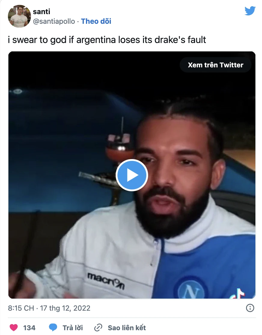 Lời nguyền của Drake xuất hiện trên mạng xã hội khiến các fan của Messi và Argentina lo lắng.