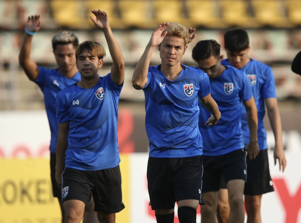 Các cầu thủ Thái Lan trong buổi tập cuối cùng trước trận gặp Việt Nam. ẢNH: SIAM SPORTS