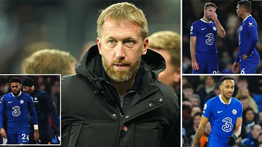 Chelsea dưới thời HLV Graham Potter thi đấu bết bát, một phần nguyên do là đội hình Chelsea khủng hoảng trầm trọng bởi hàng loạt ca chấn thương. ẢNH: MIRROR