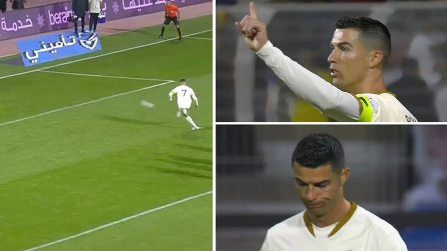 Ronaldo đã "mở tài khoản" tại Al Nassr nhưng vẫn bỏ lỡ nhiều cơ hội. ẢNH: MIRROR