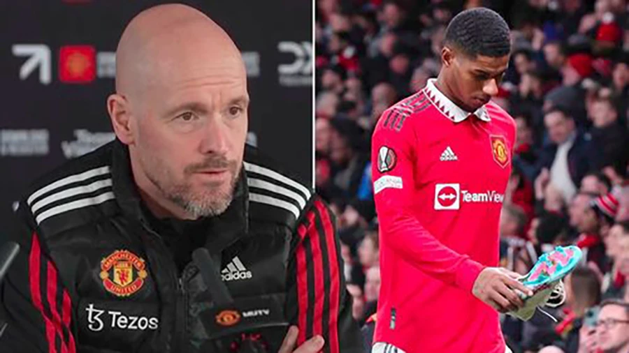 Dù Rashford là học trò cưng nhưng Ten Hag vẫn xử lý để giữ gìn kỷ luật đội bóng. ẢNH: MIRROR