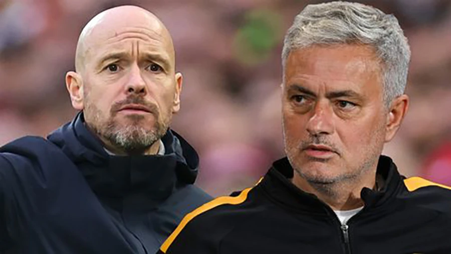 Mourinho và Ten Hag liệu có đối đầu với nhau ở chung kết Europa League mùa này? ẢNH: MIRROR