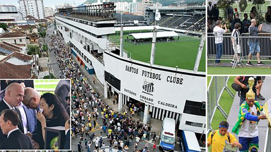 Dòng người xếp hàng dài chờ vào sân Urbano Caldeira của CLB Santos tiễn biệt Pele. ẢNH: MIRROR