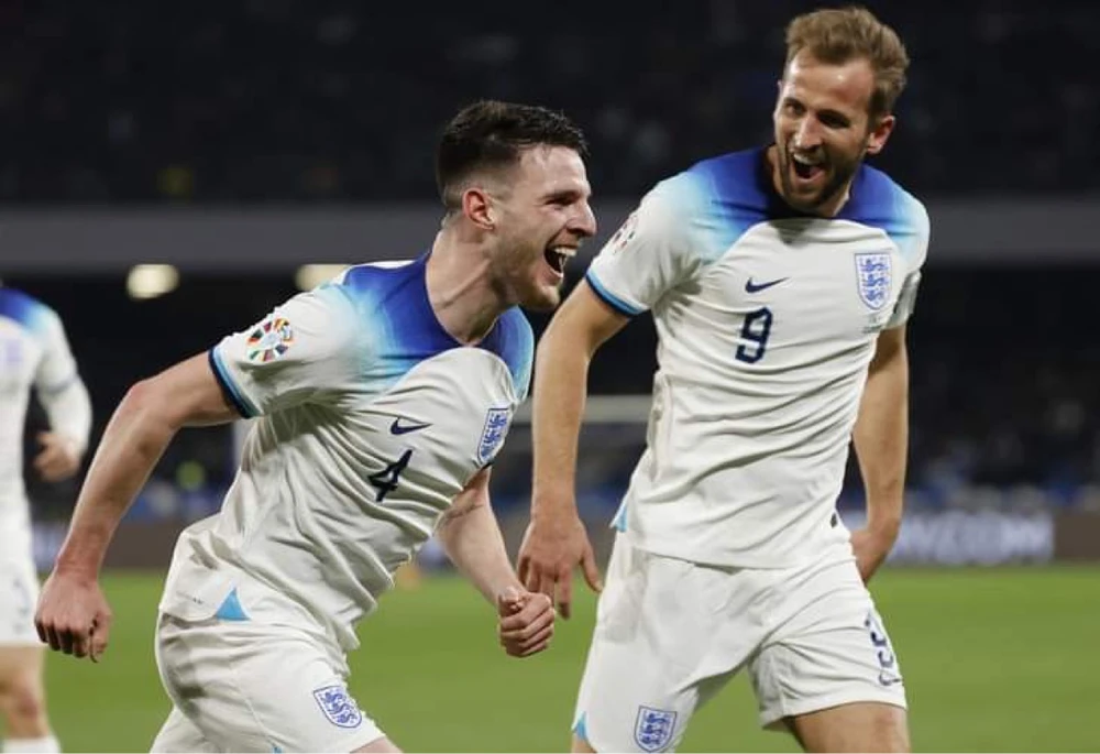 Declan Rice có bàn thắng đầu tiên giúp tuyển Anh mở màn vòng loại Euro 2024 thuận lợi. Ảnh: Getty
