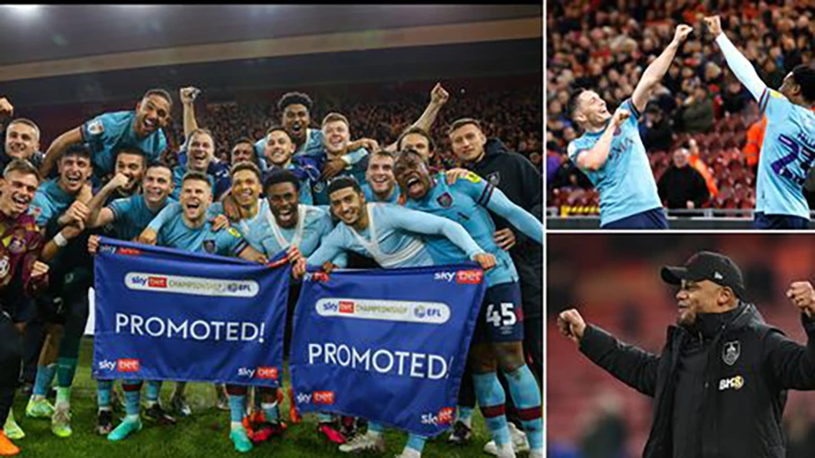 Burnley thăng hạng Premier League với thành tích kỷ lục lịch sử Championship. ẢNH: MIRROR