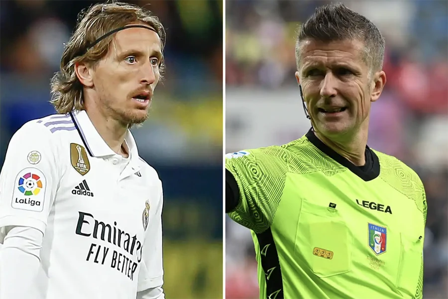 Luka Modric có lí do để lo ngại khi gặp lại trọng tài Daniele Orsato. ẢNH: SUN SPORTS