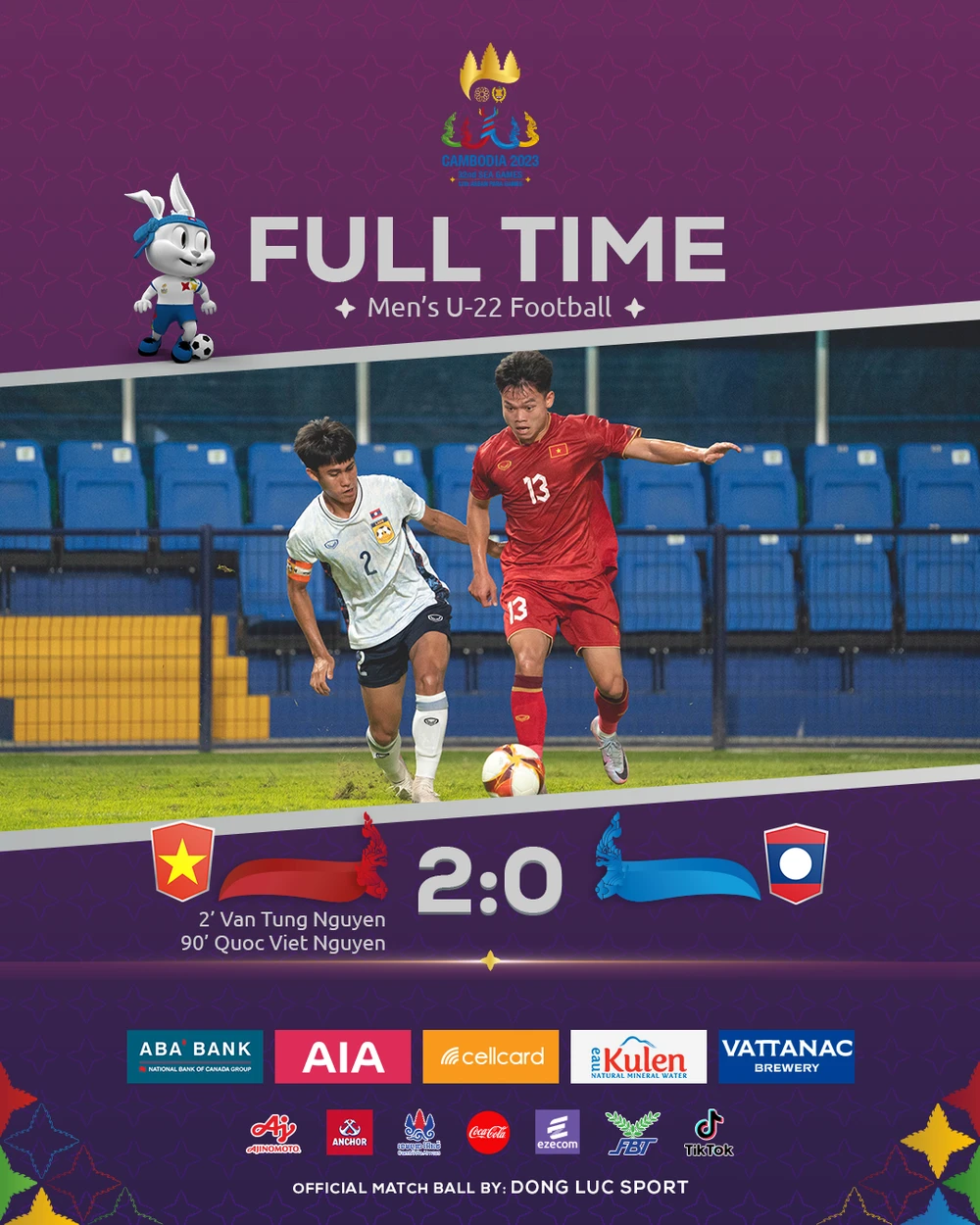 U-22 Việt Nam rất vất vả và cả may mắn mới thắng Lào 2-0. ẢNH: BTC SEA GAMES 32