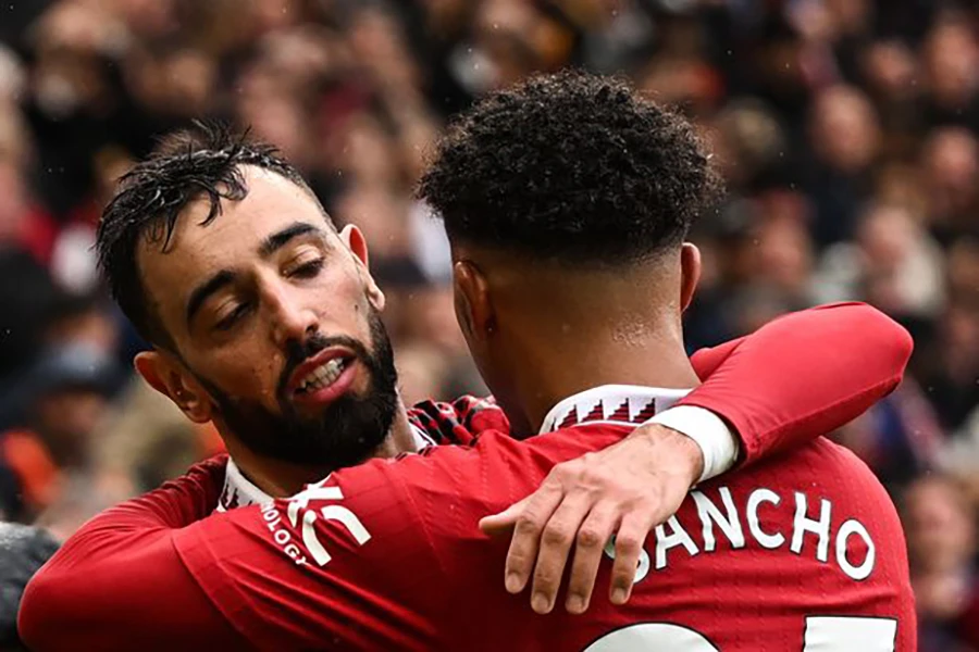Bruno và Sancho cùng ăn mừng bàn thắng nhưng cả hai có những tranh cãi trên sân. ẢNH: GETTY