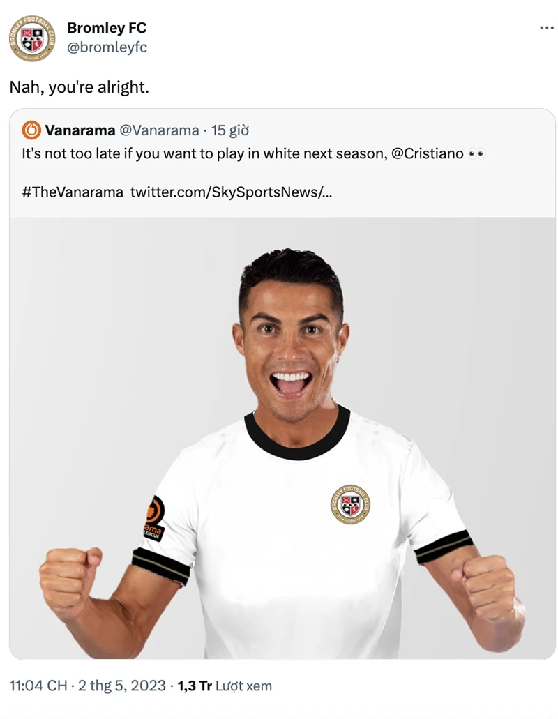 Ronaldo bị giải hạng năm của Anh troll. ẢNH CẮT TỪ TWITTER