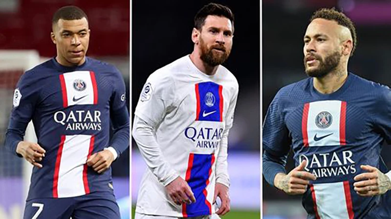 Số phận của bộ ba Mbappe, Messi và Neymar tại PSG là rất khác nhau. ẢNH: MIRROR