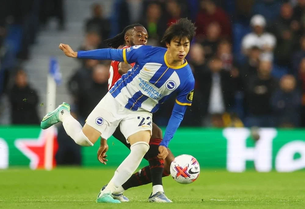 Mitoma tiếp tục là điểm sáng trong chiến thắng tối thiểu của Brighton trước MU. Ảnh: Getty