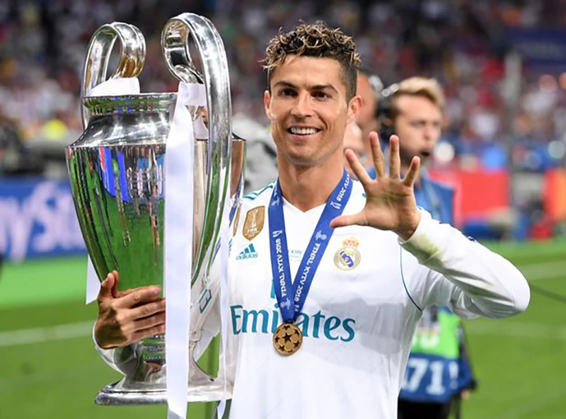 Ronaldo giành 5 Champions League trong sự nghiệp, trong đó có 4 tại Real Madrid và 1 tại MU. ẢNH: GETTY