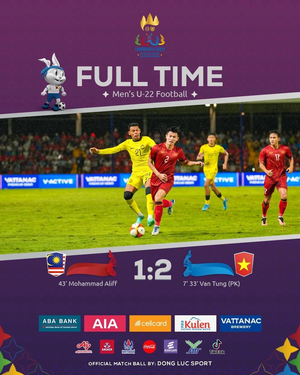 Thắng Malaysia 2-1, Việt Nam vào bán kết SEA Games 32 cùng với Thái Lan. ẢNH: BTC SEA GAMES 32