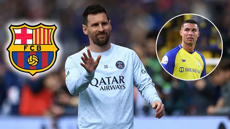 Messi sẽ vượt qua Ronaldo về mức lương nếu đến Saudi Arabia, nhưng Barca đang thúc giục anh trở lại CLB. ẢNH: MIRROR