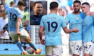 Bàn thắng duy nhất của Alvarez giúp Man City có ngày đăng quang trọn vẹn. Ảnh: Daily Mail