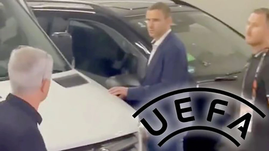 Jose Mourinho sỉ nhục trọng tài Taylor trong bãi đậu xe và đối mặt với án phạt nặng từ UEFA. ẢNH: MIRROR