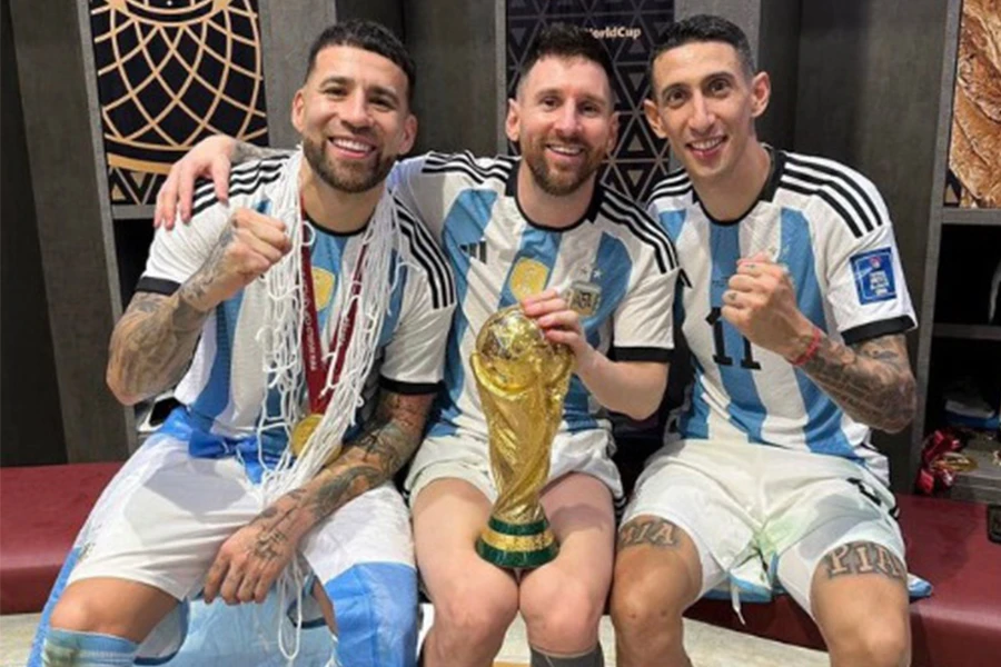 Bộ ba này gồm Otamendi, Messi và Di Maria sẽ không đến Indonesia thi đấu trong thành phần nhà vô địch thế giới Argentina. Ảnh: GETTY IMAGES