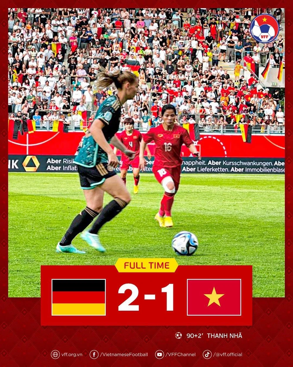 Việt Nam chỉ thua nhẹ tuyển nữ Đức. ẢNH: VFF